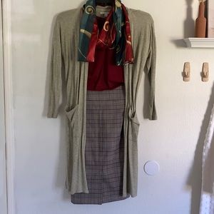 Tan/grey Half sleeve cardigan with side slits mid thigh length